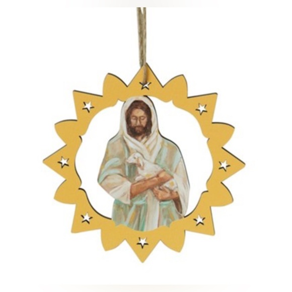 5 inch Gold Religious Ornament with Jesus and Lamb - Picture 1 of 2